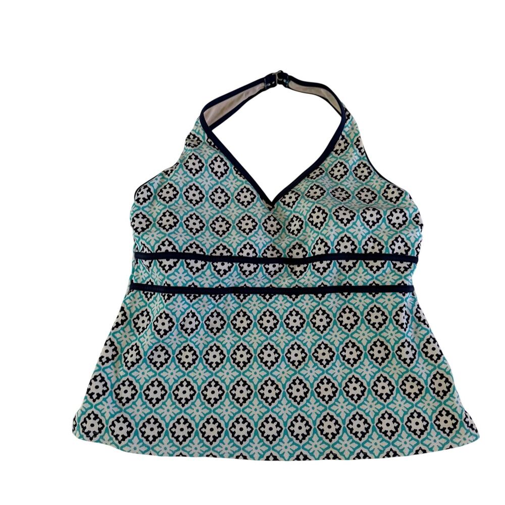 Lands End Teal Blue Boho Printed Halter Swim Top Tankini Plus Size 16 Cruise